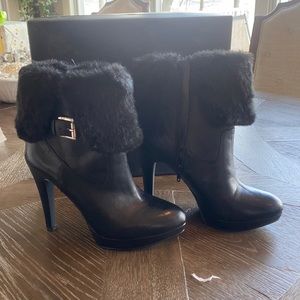 NWT INC Black Leather Fur Boots